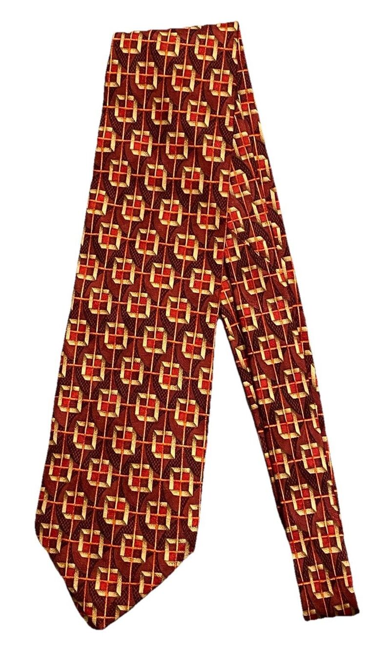 Ermenegildo Zegna Tie Necktie 100% Silk Geometric Art Deco Italy 56.5" L 3.75" W